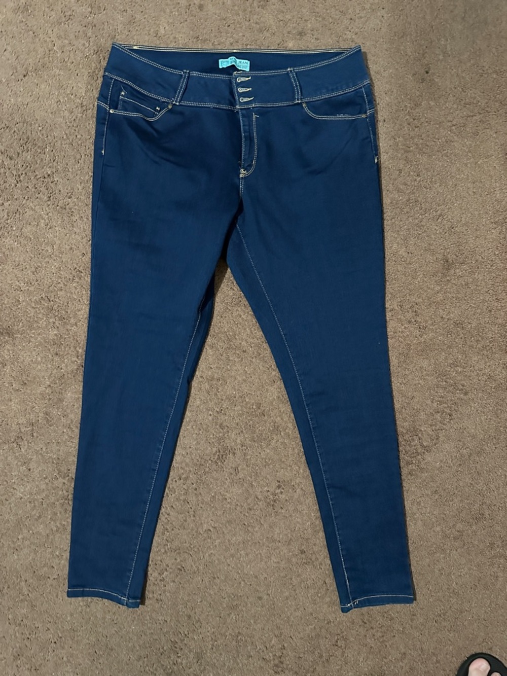 Wax Jean Navy Blue Stretch Jeggings with Button-Front Waist